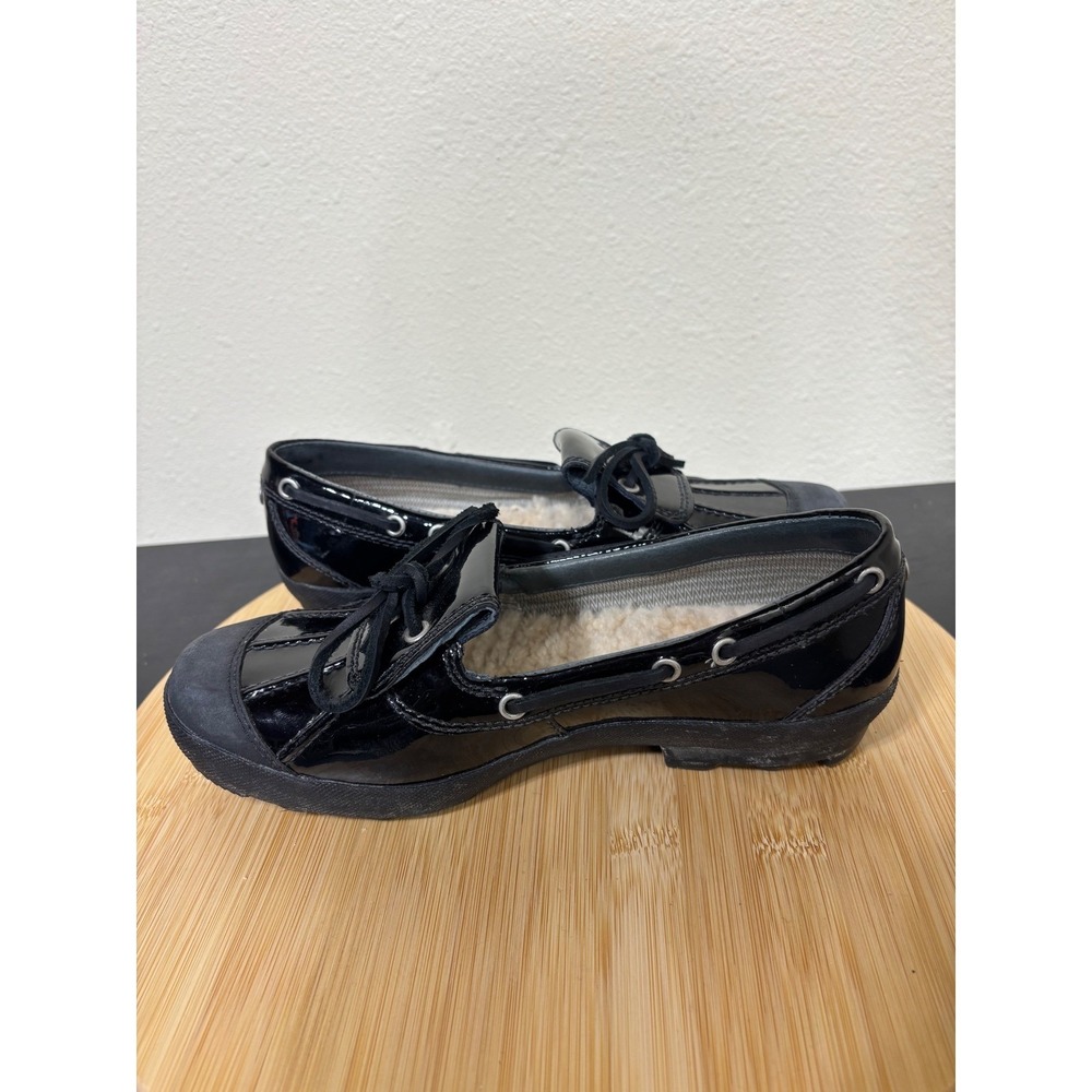 UGG Ashdale Loafers 7.5 Black Patent Leather Shearling Duck Boat Shoes 1901 - Picture 6 of 8